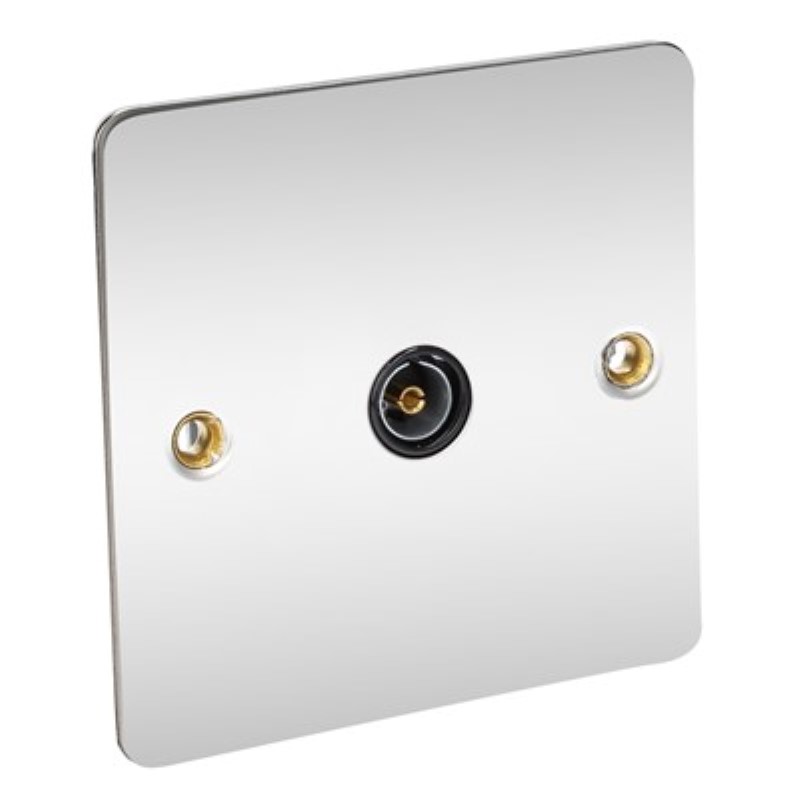 Flat Plate 1 Gang TV Socket Isolated - BS3041 *Chrome/Black Inse - Click Image to Close